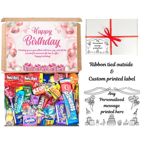Caja de regalo de cumpleaños personalizada American Candy 100 piezas EE. UU. caramelo cumpleaños chocolate - Imagen 6 de 9