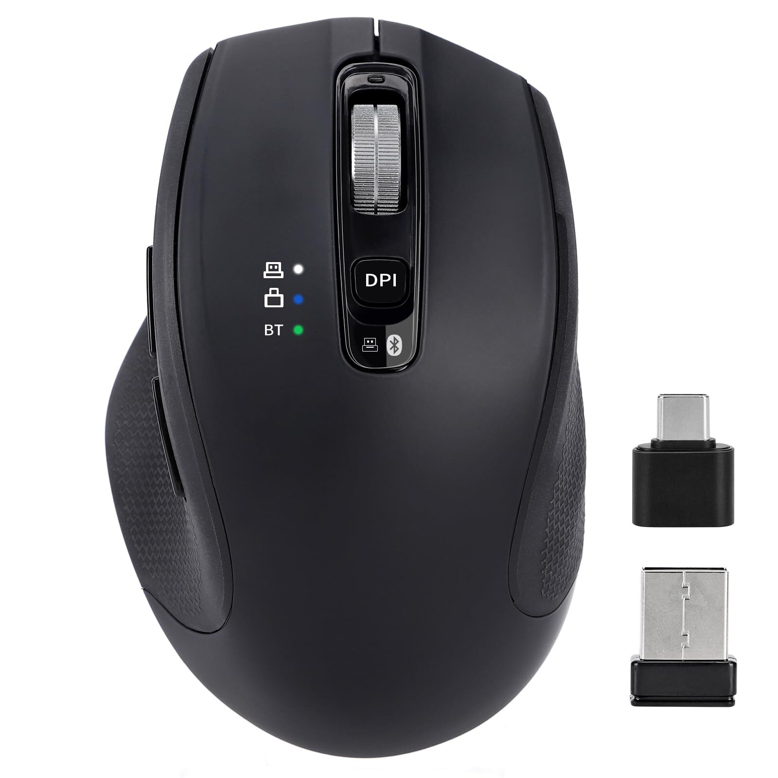 Bluetooth Multi-Device Wireless Mouse with USB-A and USB-C Receiver Ergonomic Design