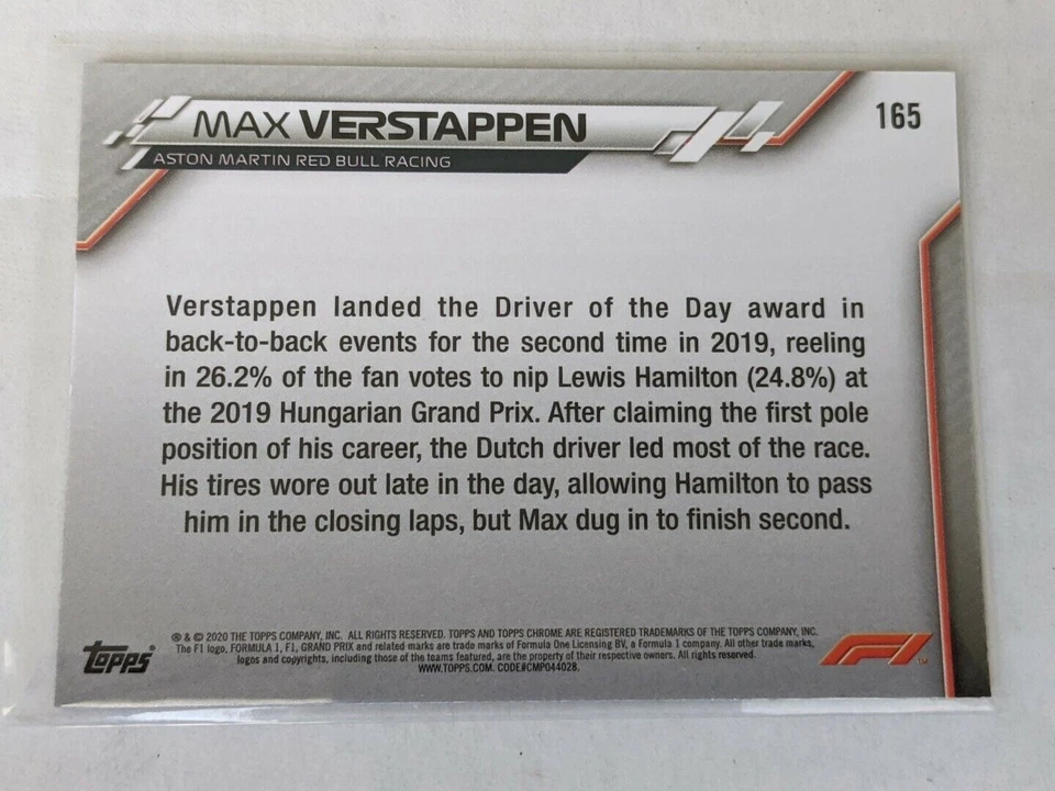 2020 Topps Chrome Formula 1 #165 Max Verstappen Red Bull Racing - Image 2 of 2