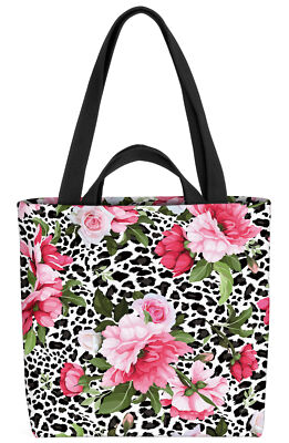 Pfingstrosen Leopard Tasche Leo-Print Leoparden-Muster Blumen-Muster geblümt