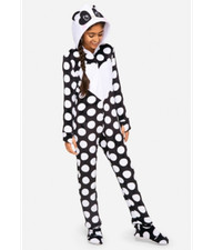 NWT Justice Girls One Piece Panda Hooded Pajama Front Zip Removable Footies NEW