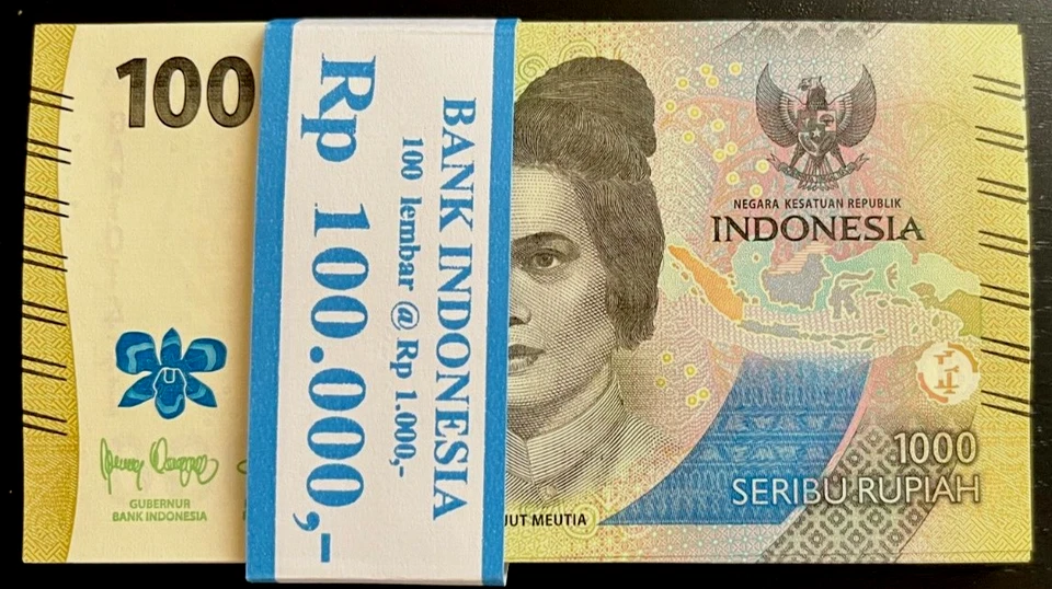INDONESIA 1000 RUPIAH P-162 2022 x 1000 Pcs Lot New Design BRICK Bundle IDR NOTE - Image 3 of 4