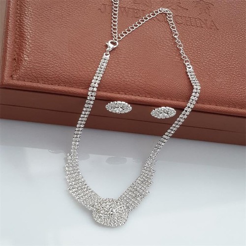 Juego de Pendientes de Collar de Plata Moneda Redonda Cristal Diamante Disfraz Joyería - Imagen 6 de 7