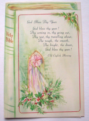 English Blessing God Bless Thy Year 80's? vintage Christmas greeting card *KK25