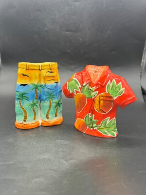 Very Nice Large Hawaiian Shirt and Shorts Salt & Pepper Shakers