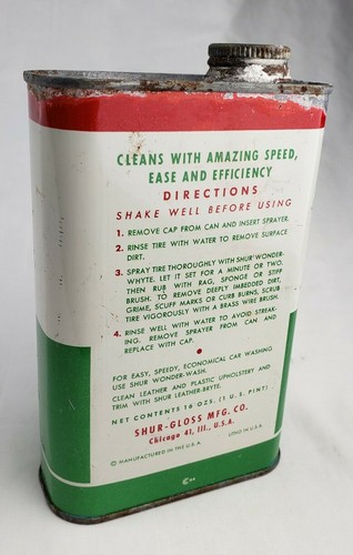 Rare Vintage Shur Wonder Whyte White Wall Tire Cleaner Can Old Gas Oil Tin Sign - Picture 4 of 11