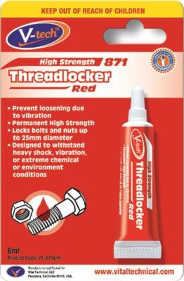 V-Tech Strong High Strength Gewindesicherung Red Gel Locks Bolts & Nuts (6ml)
