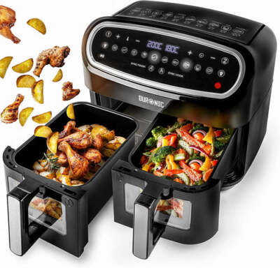 Duronic AF24 BK Heißluftfritteuse 10L Fritteuse Dual Zone Airfryer Sync Cook