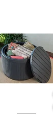 Keter Circa Rattan Round Patio Box Stylish Storage Table & Seating Blk/Gry NEW!!