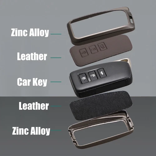 GunBlack Zinc Alloy Leather Car Key Fob Case Cover For Lexus IS RC LX RX 200 250 - Picture 2 of 8