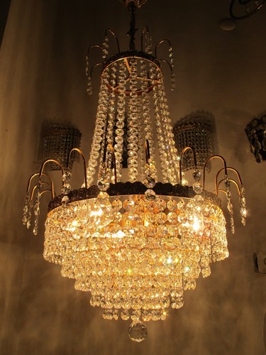 By PALWA Austrian Real Swarovski Crystal GPlated Chandelier 1960s 15in Diameter - Picture 3 of 9