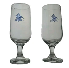 Pair (2) Anheuser Busch Blue A and Eagle Logo Pedestal Beer Drinking Glass Set