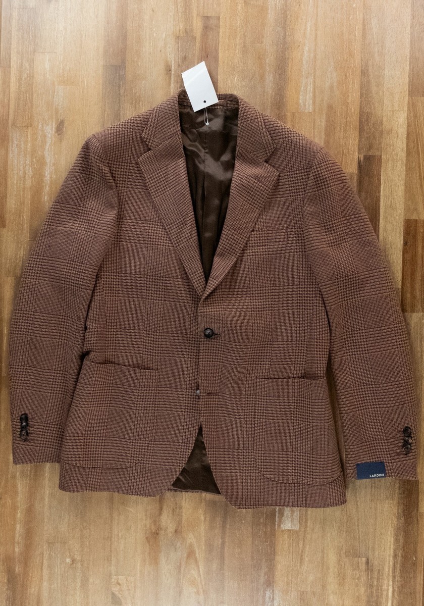 NO CUSTOMS TAX) LARDINI brown glen check wool sportscoat jacket 38