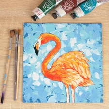 Flamingo Original Oil Painting 8x8" Impasto Orange Flamingo Bird Art Wall Art