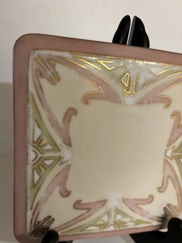 Antique Bohemian Art Nouveau Porcelain Trivet Teapot Stand Secessionist Gold image 9