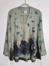 Inoah Tunic Women's Large Abstract Art To Wear Textured Long Sleeve V-Neck Boho