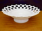 10" White Milk Glass Open Lace Edge Low Footed Fruit Bowl