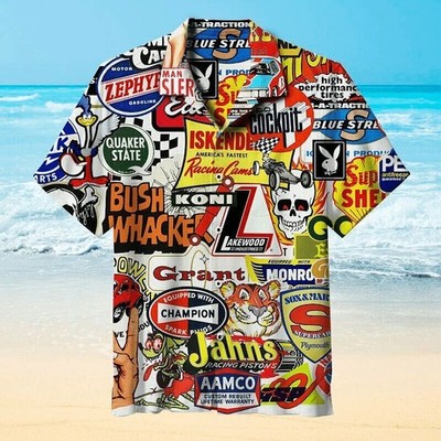 racing Car Label Hawaiian Shir, 3D  Aloha Shirt, motor racing car shirt