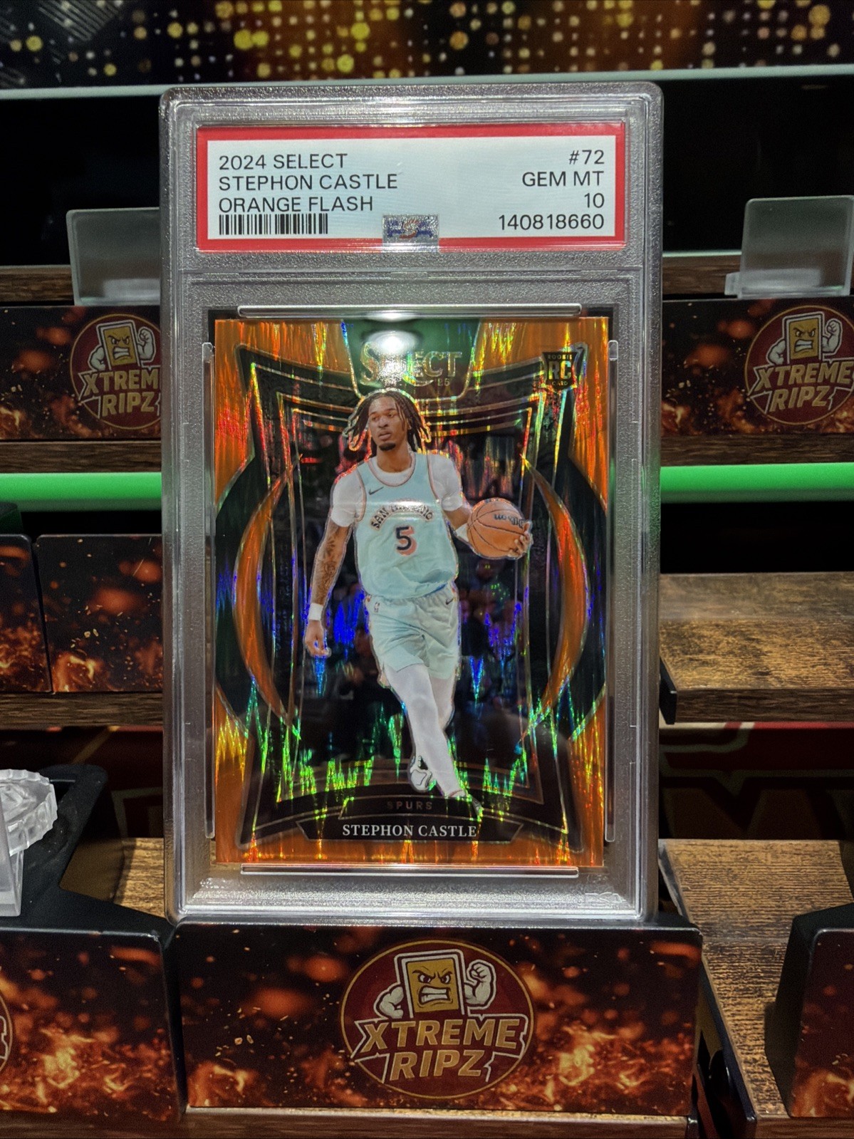 Stephon Castle PSA 10 Orange Flash Rookie 2024 Select Basketball - Spurs #72