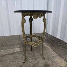 Vintage Brass Iron Gold Marble Gilded Ornate Rococo Gueridon Candle/Plant Table