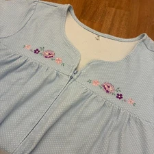 Pink K 3X Housecoat Womens Blue Floral Embroidered Zip Gown Sleepwear Grannycore