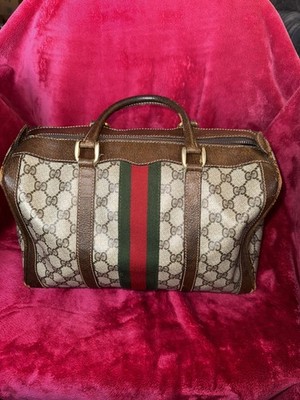 Vintage GUCCI Web GG Monogram Coated Leather Ophidia Boston Tote Bag Italy