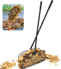 Long Handle Leaf Grabber Rake Lightweight Metal Yard Gardening Tool