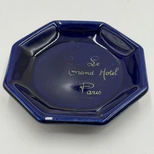 Le Grand Hotel Paris Cobalt Blue Porcelain Ashtray Catchall Trinket Vintage Dish