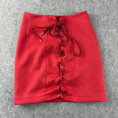 Maniere de Voir Schnürrock Damen UK 8 rot Mini figurbetont Stretch