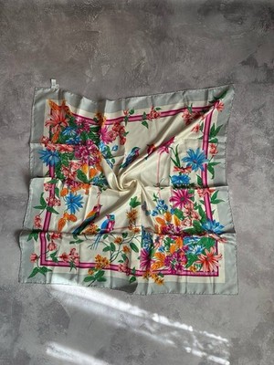 Vintage Christian Dior Seidentuch Blumenmuster Vogel Muster Mehrfarbig Made i...