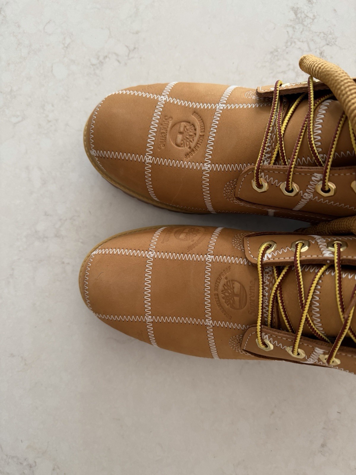 Size 10.5 - Supreme FW25 Timberland Patchwork 6” Premium Boot Wheat NEW IN HAND image 5
