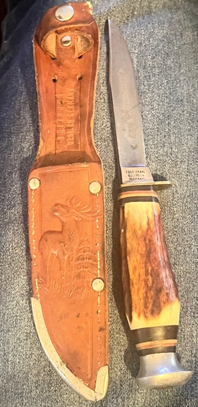 Vintage Edge Brand Soligen Germany 468 Stag fixed Blade Sheath Knife