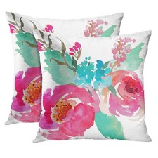 Set of 2 Throw Pillow Cover Flowers Watercolor Peonies 18" x 18" Pack of 2 