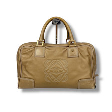 LOEWE Amazona 36 Boston Bag Gold Nappa Leather Anagram Logo Handbag Authentic JP