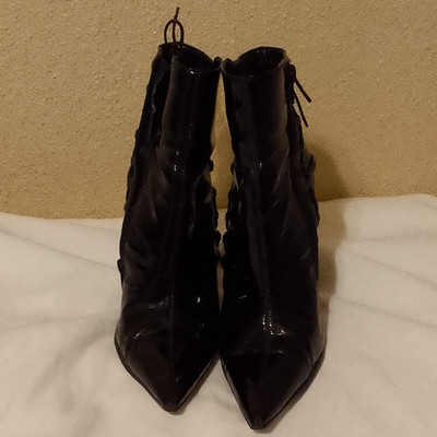 Carlos Black Faux Leather Pointed Toe Ankle Bootie Zip Lace Women's 7
