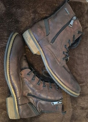 Mens Leather Biker Boots XRAY Brand Sz 8 Side Zip 6 Hole Lace Up