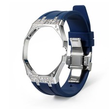 Stainless Steel Diamond Case Silicone Strap For Swatch X AP Royal Pop Metal Band
