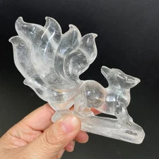 297g Natural Clear Quartz Crystal Carved nine-tailed fox  Skull Reiki
