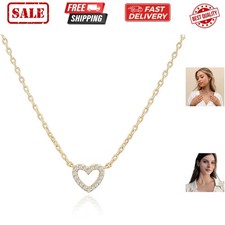 14K Gold Plated Cubic Zirconia Heart Necklace  Cute Dainty Love Pendant Neck...