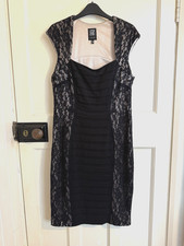 JAX Midi Dress Bodycon Black Lace Panels Sleeveless Size 14