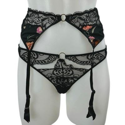 Aubade Women's Black Lace Sheer Corset Garter Belt Waist Cincher Lingerie Size S