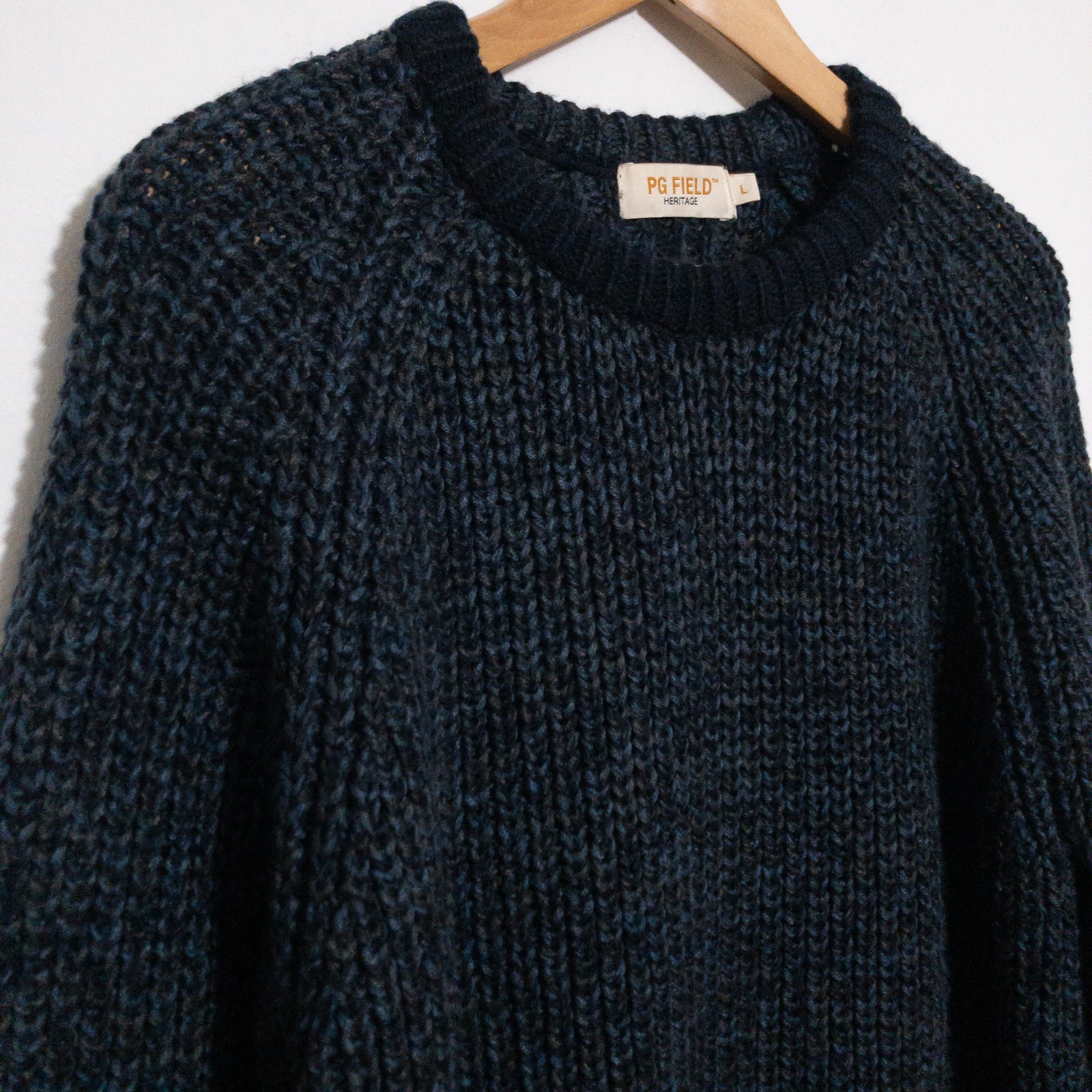 PG Field Heritage Chunky Knit Sweater Mens L Blue Country Fisherman EWM image 5