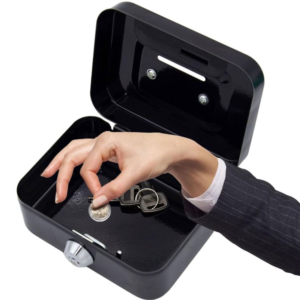 Lockable Money Box Metal Coin Bank Portable Cash Box eBay