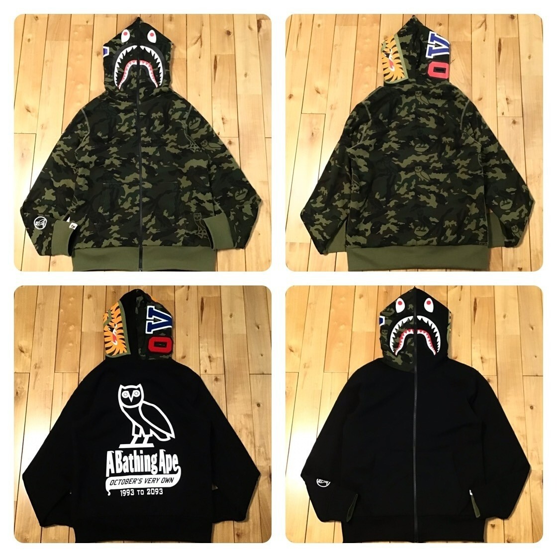 Reversible OVO × BAPE camo Shark full zip hoodie A Bathing Ape