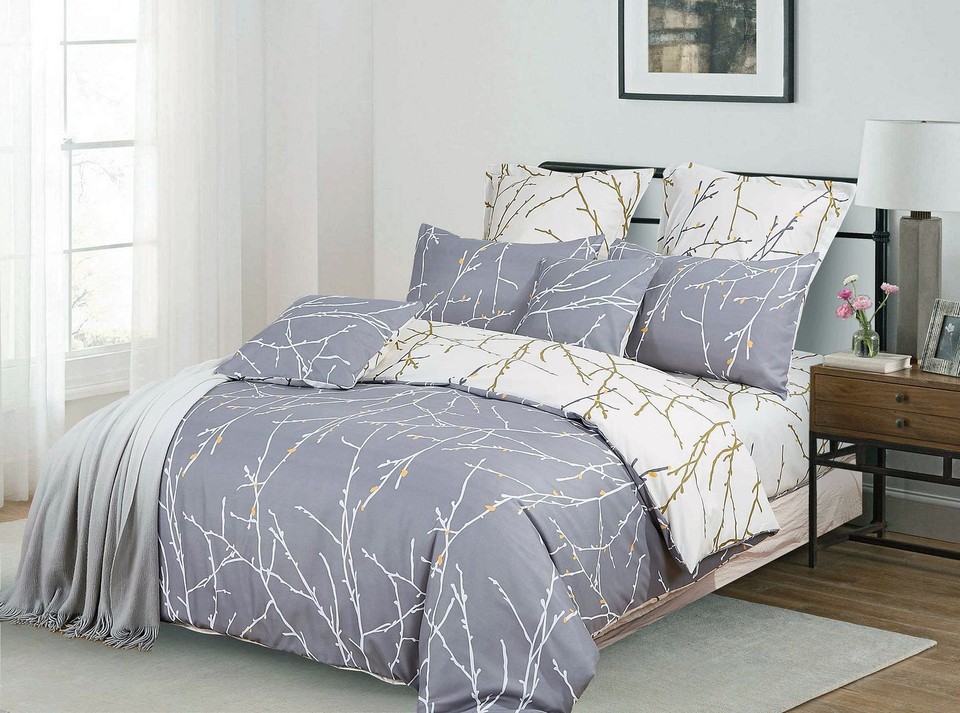 Tree Reversible Super King Size Grey Duvet Quilt Cover Set eBay