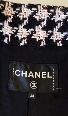 CHANEL 17A RUNWAY BLACK WHITE HOUNDSTOOTH SILVER BRAID TRIM JACKET
