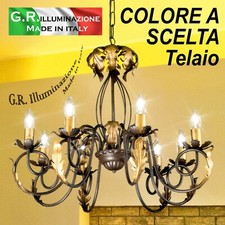 LAMPADARIO IN FERRO BATTUTO 8 LUCI CLASSICO AVORIO O BRUNITO SALA SALOTTO Tanita