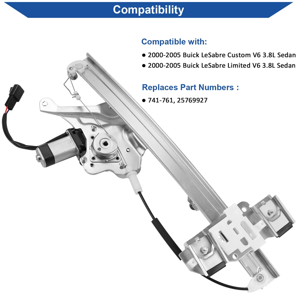 For Buick LeSabre 2000 - 2005 w/ Motor Pair Front Power Window Regulator 2 Pins Foto 2 de 4