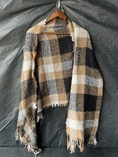 One Size Wrap Shaw Scarf Tan Black And White