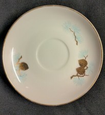 Fukagawa Arita China made in Japan pinecone gold blue saucers pattern 904
